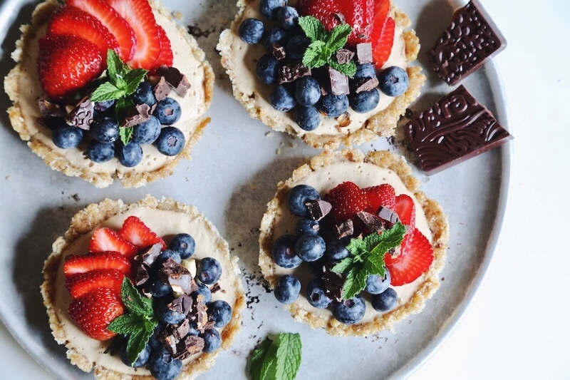 Coconut Caramel Cream Mixed Berry Tarts   