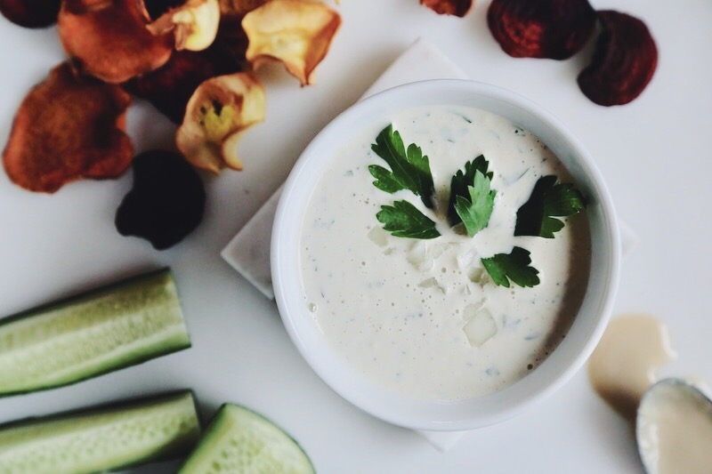 Raw Vegan Tahini Sour Cream and Onion Dip