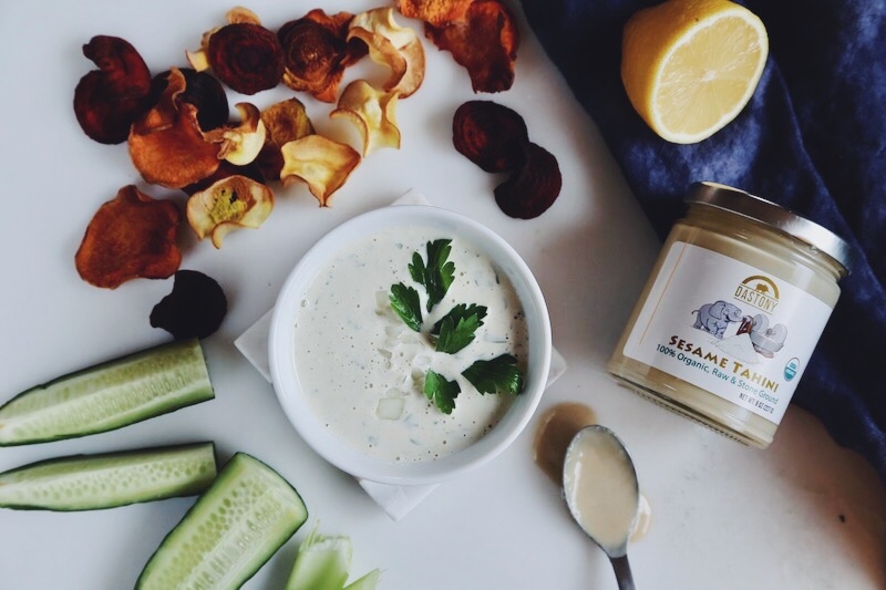 Raw Vegan Tahini Sour Cream and Onion Dip