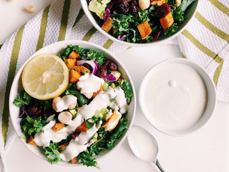 Gratitude Salad with Tahini Macadamia Dressing
