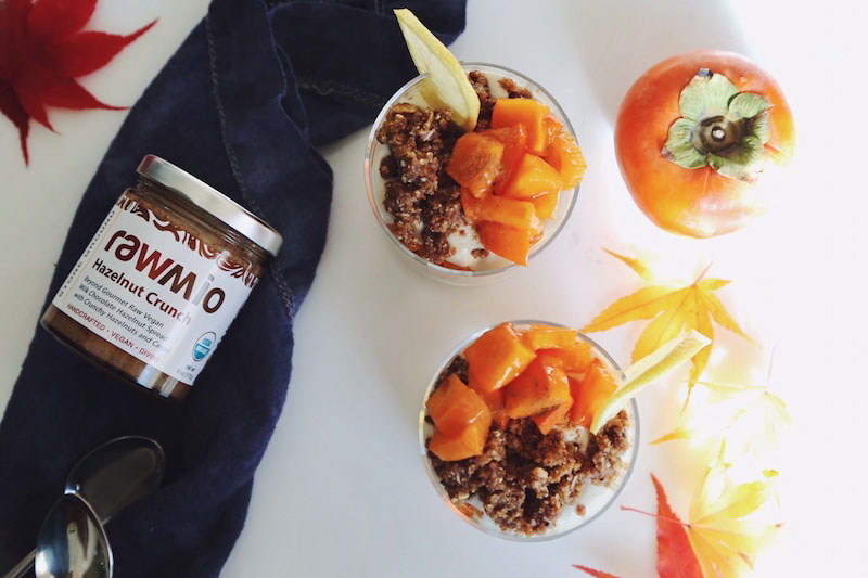 Persimmon Parfaits with Lemon Custard and Rawmio Crunch Crumble