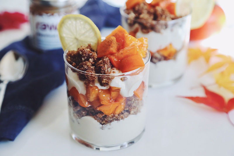 Persimmon Parfaits with Lemon Custard and Rawmio Crunch Crumble
