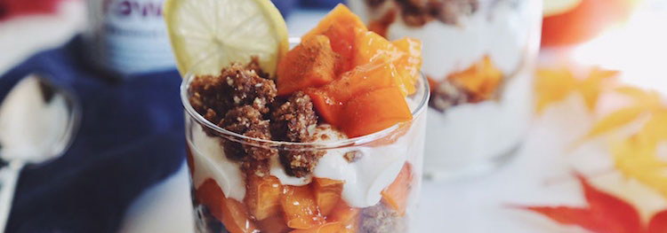 Persimmon Parfaits with Lemon Custard and Rawmio Crunch Crumble