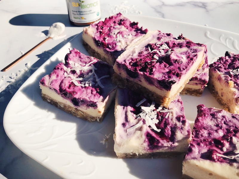 Vegan Mixed Berry Probiotic Cheesecake Bars